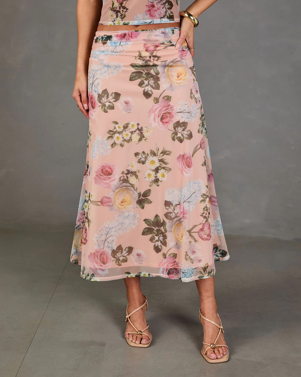 Petal Dream Floral Mesh Midi Skirt | VICI