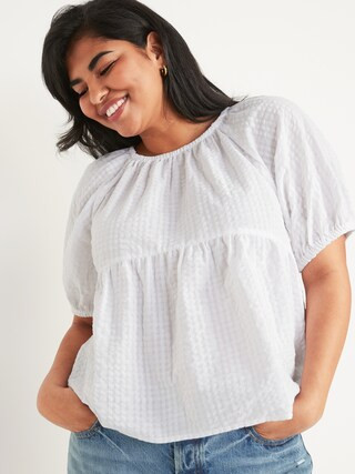 Puff-Sleeve Seersucker Babydoll Swing Blouse for Women | Old Navy (US)