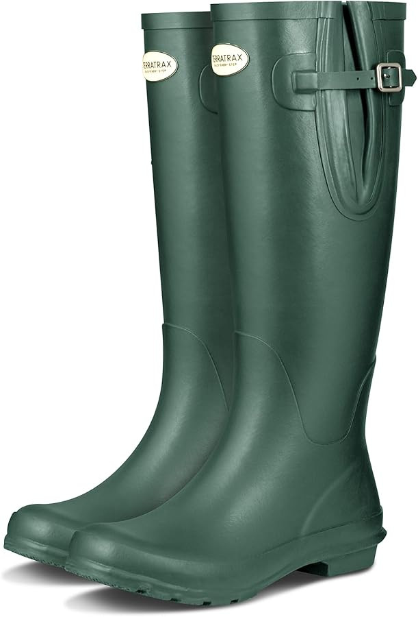 Women's Wide Calf Wellington Rain Boots, Adjustable Waterproof Natural Rubber Tall Boots, Non-Sli... | Amazon (US)