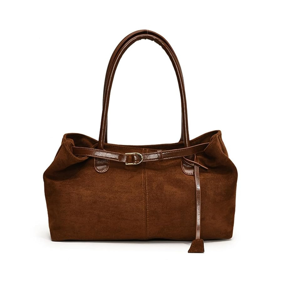 Suede Bags for Women, Suede Tote Bag Vintage Suede Satchel Top-Handle Purse Fall Shoulder Handbag... | Amazon (US)