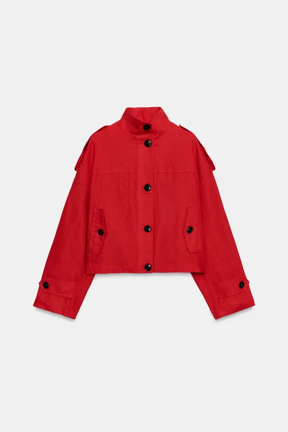 HIGH COLLAR LINEN JACKET | Zara US