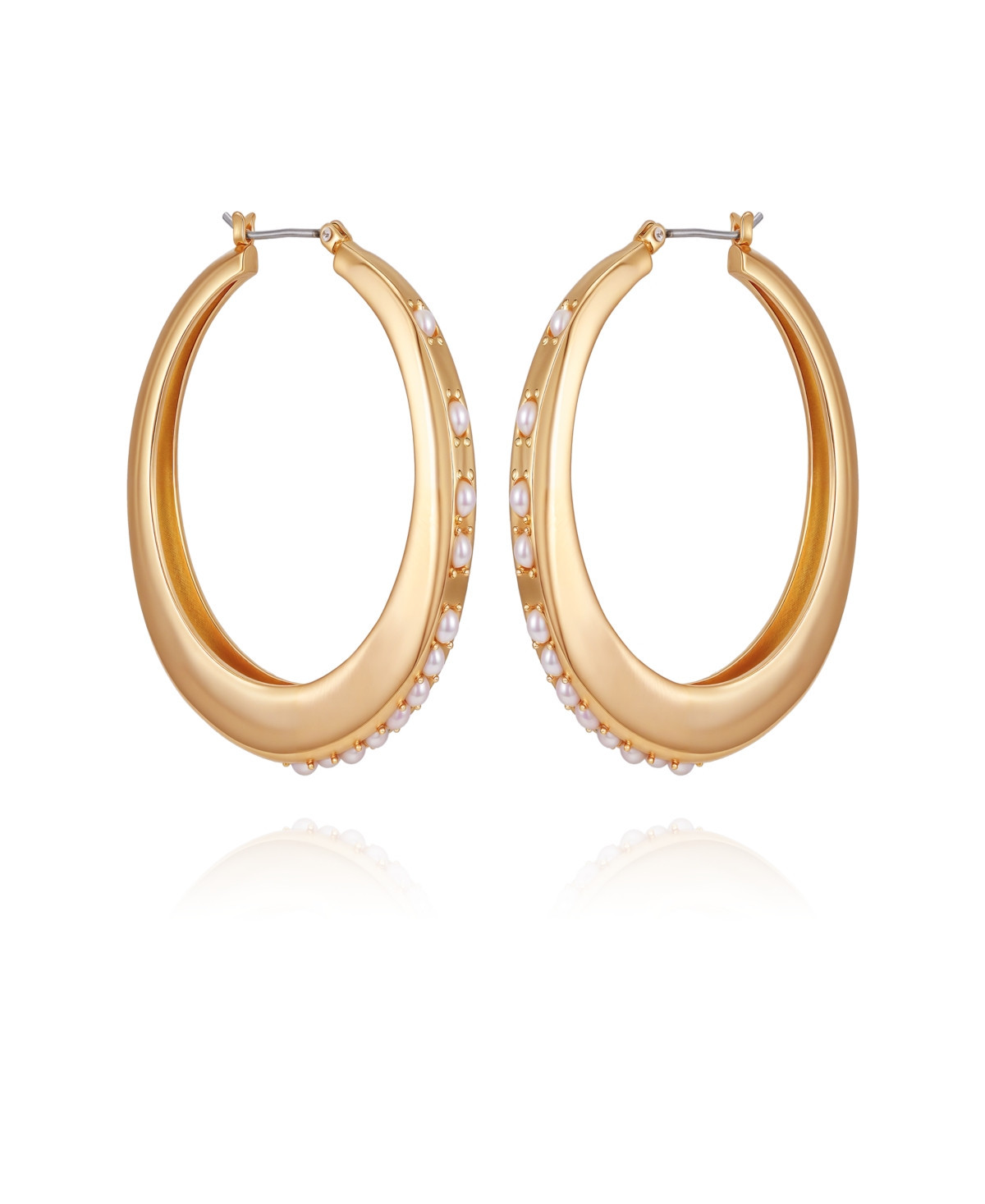 Guess Glass Stone & Imitation Pearl Hoop Earrings - Gold Tone | Macy's
