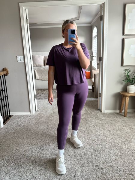 Midsize workout fit 💪🍇💜 size large in wunder train tights (TTS) and size 12 in the top. This color is a great alternative for my girlies who love a good black workout set. Still a dark wash but adds some color and fun 🌈 lululemon active wear 

#LTKActive #LTKfitness #LTKmidsize