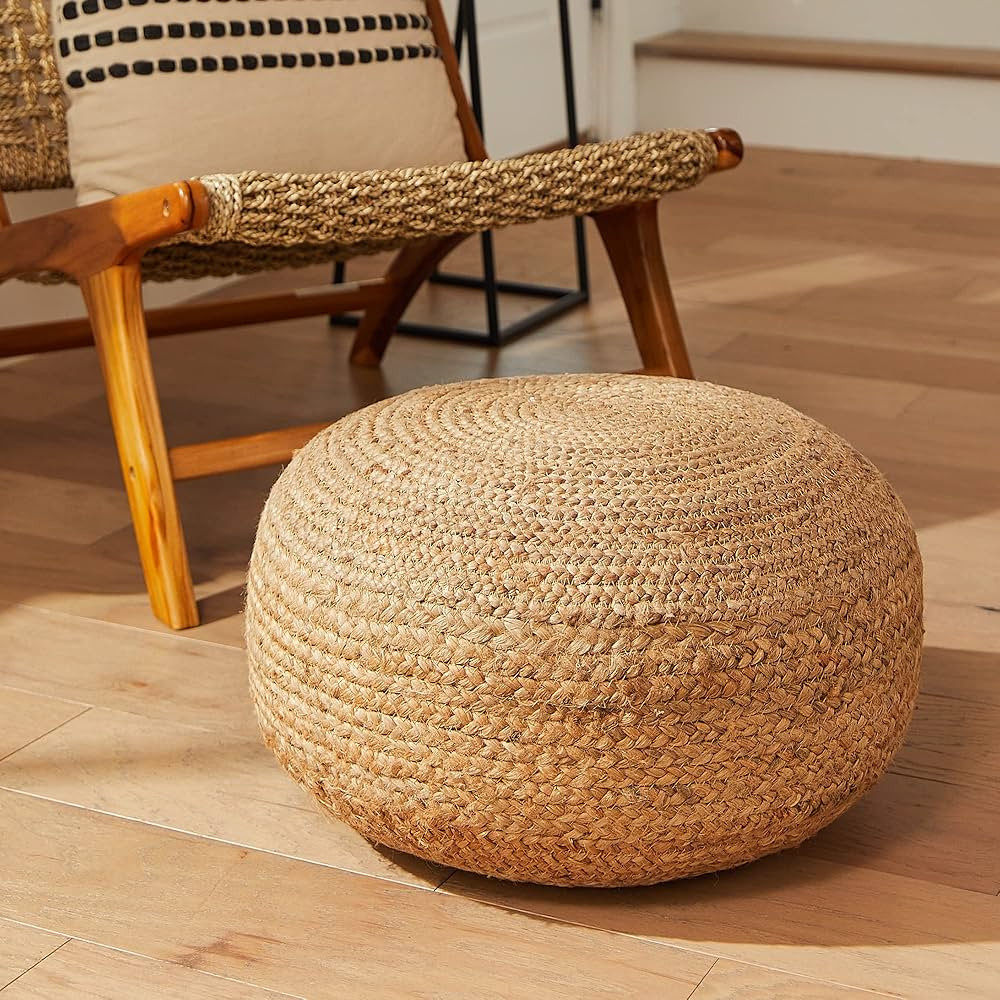 Decor Therapy Round Braided Natural Jute Woven Pouf Ottoman, 19" x 10" | Amazon (US)