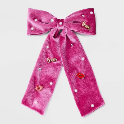 Valentine's Day Pearl Lip and "Love" Velvet Hair Bow Clip - Pink/Red | Target