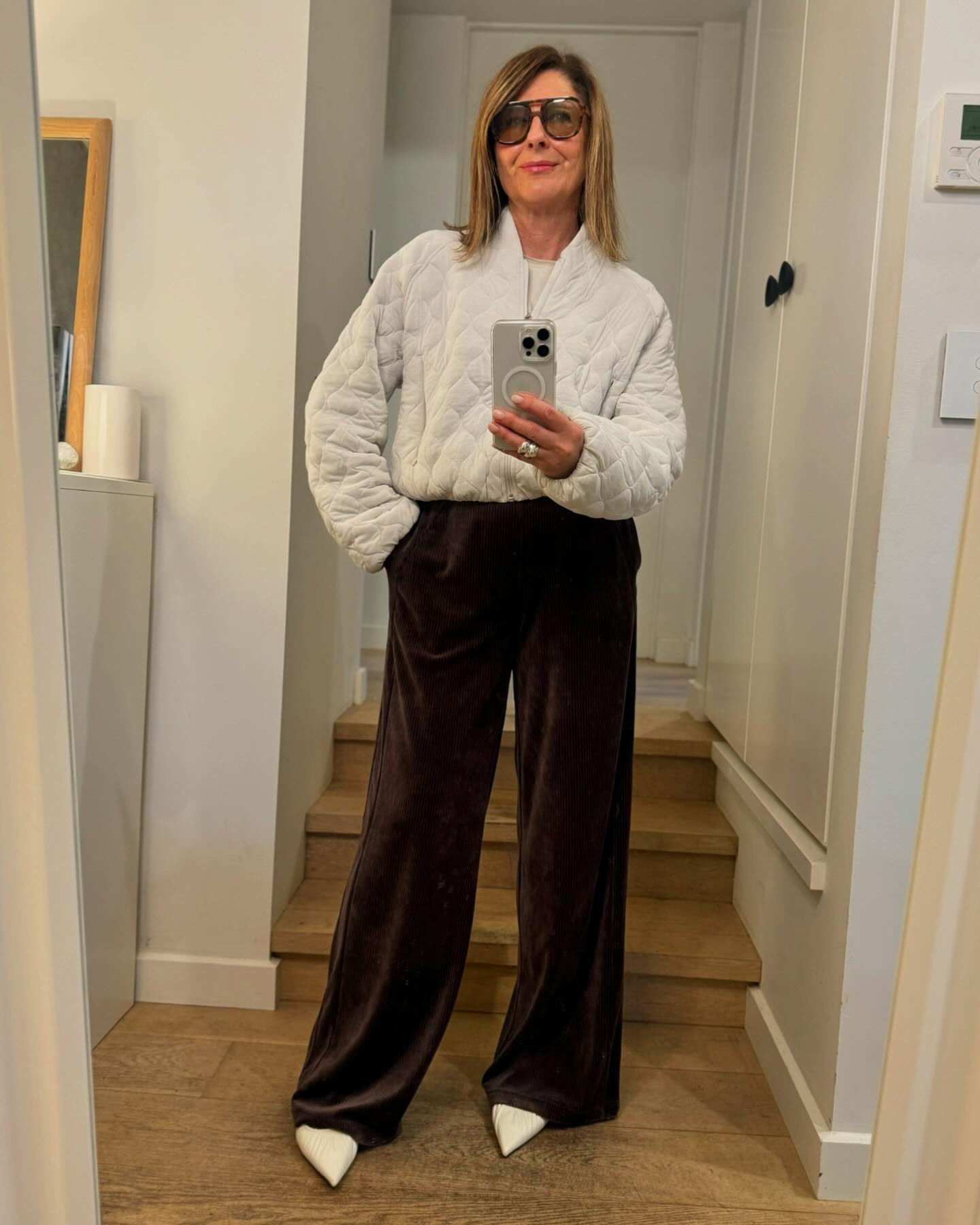 Weekend dressing ? It’s all about loungewear. Of course! It’s casual , chic and so chill. The aim: you want to look effortless and feel totally comfortable ( most important!)
 I’m so excited to share my new loungewear pieces from @lululemonausnz that absolutely fit the bill ! 

The quilted bomber :  It’s so cool ! Bomber jackets are your alternative to blazers especially when chillaxing on the weekend. Especially in this colour! 

The scuba mid rise brown velvet cord pants :
Is there anything groovier than velvet pants in choc brown?  I am wearing them with white pointy kitten heels , why not??
 
The voluminous sleeve pullover: 
It’s slouchy! And I’m always a sucker for dramatic sleeves! I am wearing with matching softstreme mid rise pants & they are so chic and flattering, perfect as a set ! 

#LTKaustralia