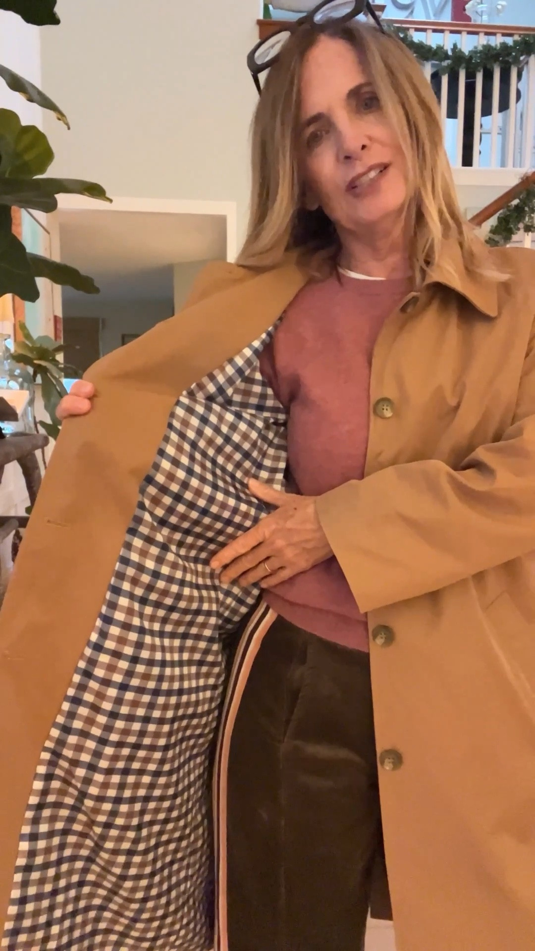 The cutest budget friendly trench! It has a checkered lining. The chocolate brown corduroy.pants have an elastic waist and a pink race stripe. The cranberry cashmere sweater is under see $50. And the sage green side boots are so comfy and mild to your feet. 

I’m 5’4” wearing XS pants, XS tops and Small coat. 

#LTKOver40 #LTKFindsUnder50 #LTKStyleTip