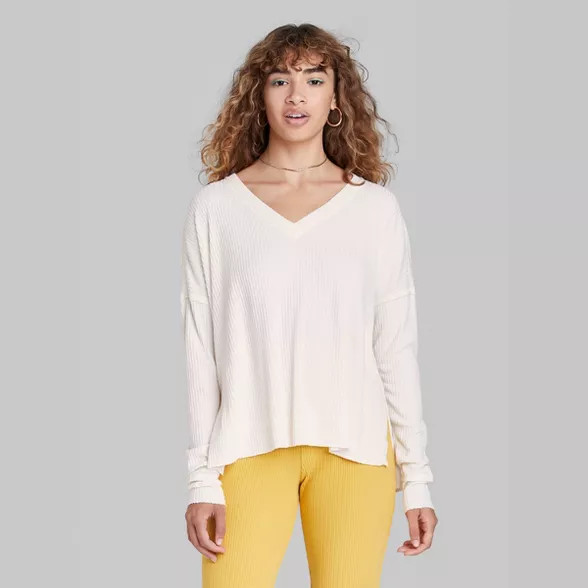 Women's Long Sleeve V-Neck Cozy Rib T-Shirt - Wild Fable™ | Target