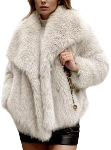 Yimoon Womens Faux Fur Coat Lapel Open Front Fluffy Shaggy Jacket Winter Warm Furry Overcoat | Amazon (US)