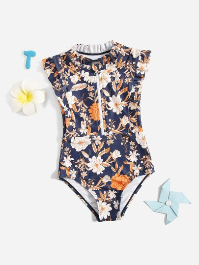 Toddler Girls Floral Zip Front Frill Trim One Piece Swimsuit
   SKU: sk2112068585254727      
   ... | SHEIN