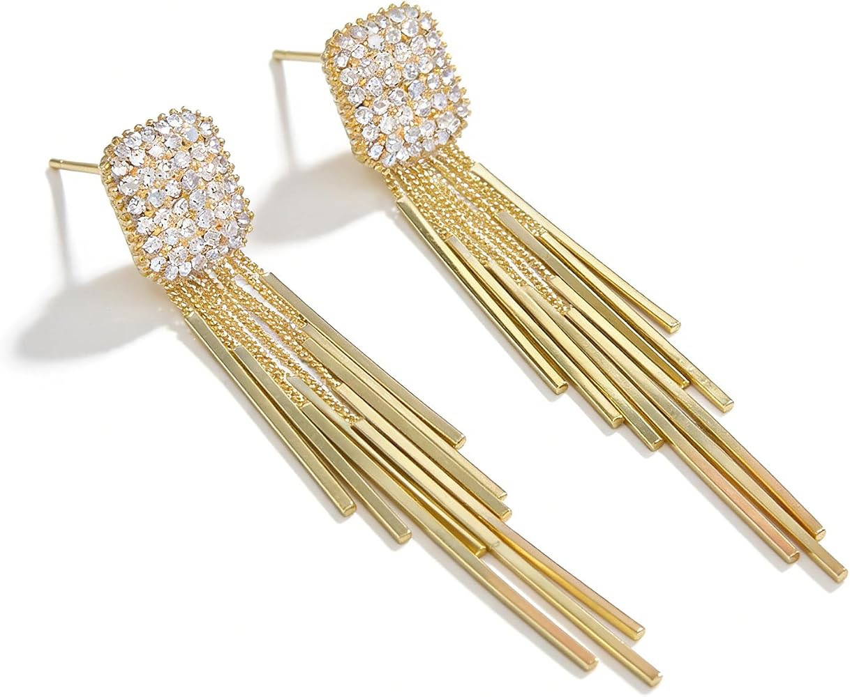 Dangle Earrings for Women, Rhinestone Crystal Tassel & Heart Feather Drop Earrings Set, Plated St... | Amazon (US)