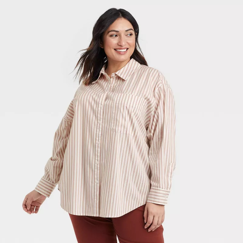 Women's Long Sleeve Oversized Button-Down Boyfriend Shirt - A New Day™ Black XS | Target