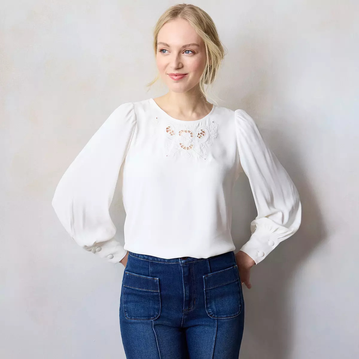 Women's LC Lauren Conrad Long Puff Sleeve Popover Blouse | Kohl's