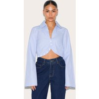 Petite Blue Pinstripe Cropped Long Sleeve Shirt | PrettyLittleThing US