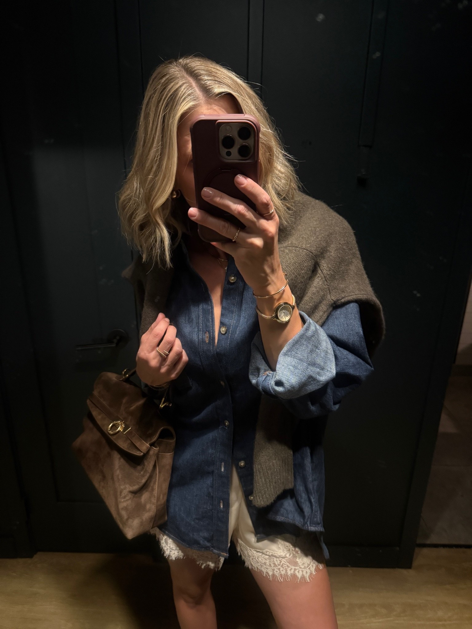 Wearing small shorts, XS denim shirt, small cashmere sweater, sandals tts

#LTKOver40 #LTKgrwm #LTKootd