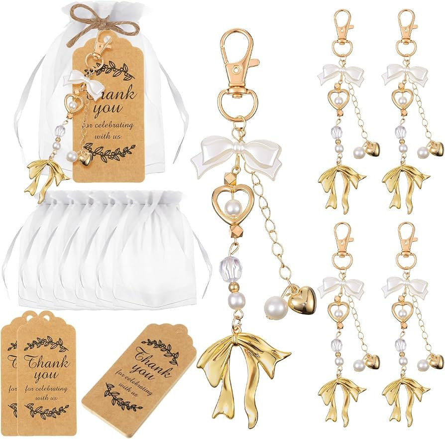 20 Set Pearl Bow Keychain Party Favor Bulk Steel Keyring Charm Accessories Souvenir Present Kraft... | Amazon (US)