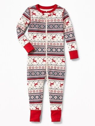 Old Navy Baby Holiday-Print One-Piece Sleeper For Toddler & Baby Fair Isle Reindeer Size 12-18 M | Old Navy US