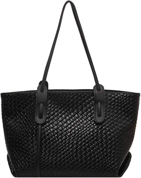 Womens Fashion Luxury Large Leather Woven Leather Tote Handbag Shoulder Bag Women Top Handle Satc... | Amazon (US)