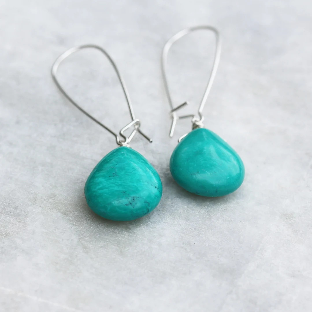 Turquoise Drop Earrings, Turquoise Earrings, Sterling Silver, Southwestern Style, Gemstone Dangle... | Etsy (US)
