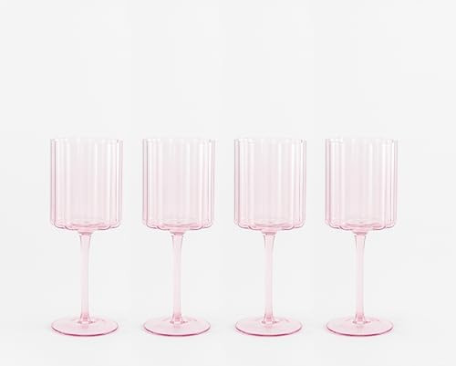 Pink Wine Glasses, Set of 4-12oz Pink Colored Red Wine Glasses for Women, Fancy Water Goblets, Cu... | Amazon (US)