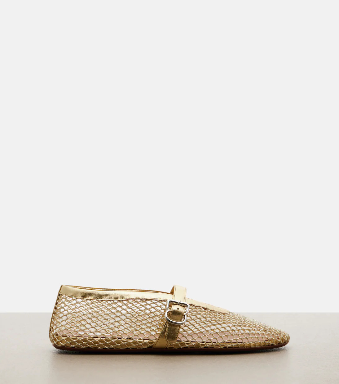 Leather-trimmed fishnet ballet flats | Mytheresa (UK)