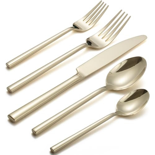 Alata Potter Champagne Gold 20-Piece Forged Silverware Set, Service for 4, Stainless Steel Flatware Set, Modern Design with Mirror Finish, Ideal for Home, Kitchen, Party, Camping | Amazon (US)