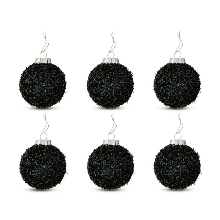 Black Tinsel Ball Christmas Ornaments, 6 Count, by Holiday Time | Walmart (US)