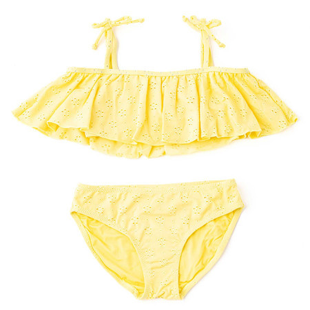 Butter Yellow Girls Eyelet Ruffle Two Piece Swim Set 7y-14 | Shade Critters