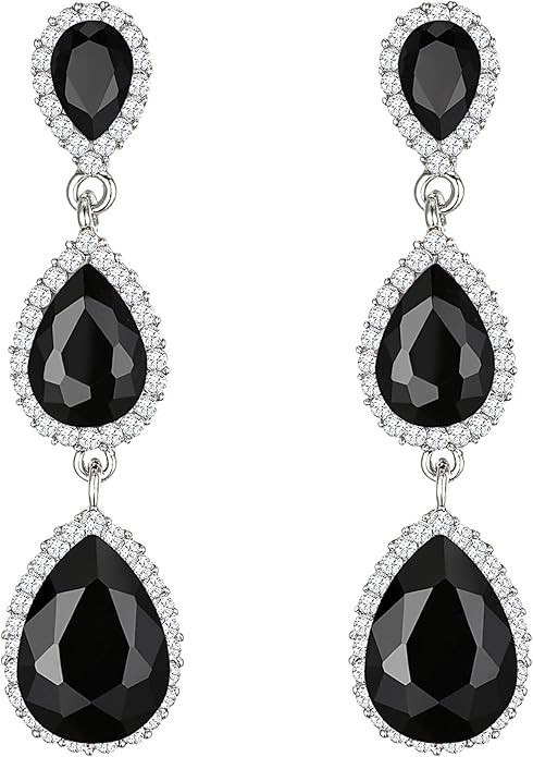 EleQueen Women's Gold-tone Austrian Crystal Teardrop Pear Shape 2.5 Inch Long Earrings Emerald Co... | Amazon (US)