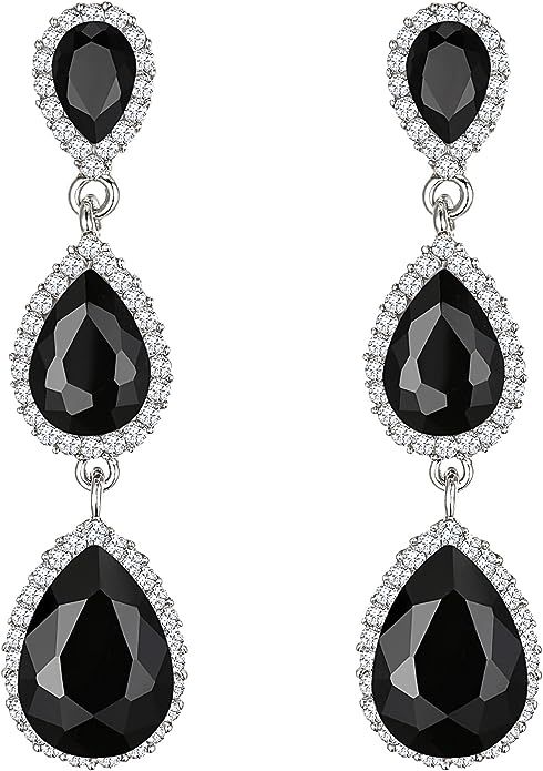 EleQueen Women's Gold-tone Austrian Crystal Teardrop Pear Shape 2.5 Inch Long Earrings Emerald Co... | Amazon (US)