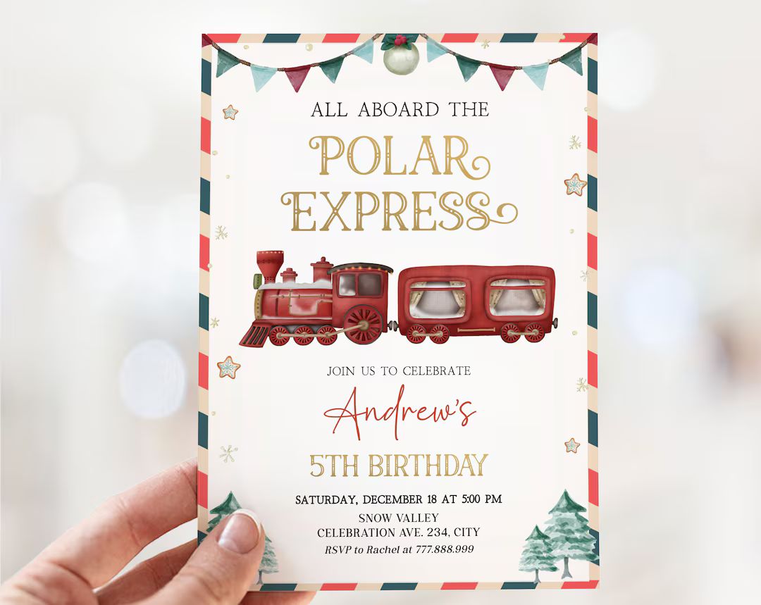 Polar Express Birthday Invitation Editable Christmas Birthday - Etsy | Etsy (US)