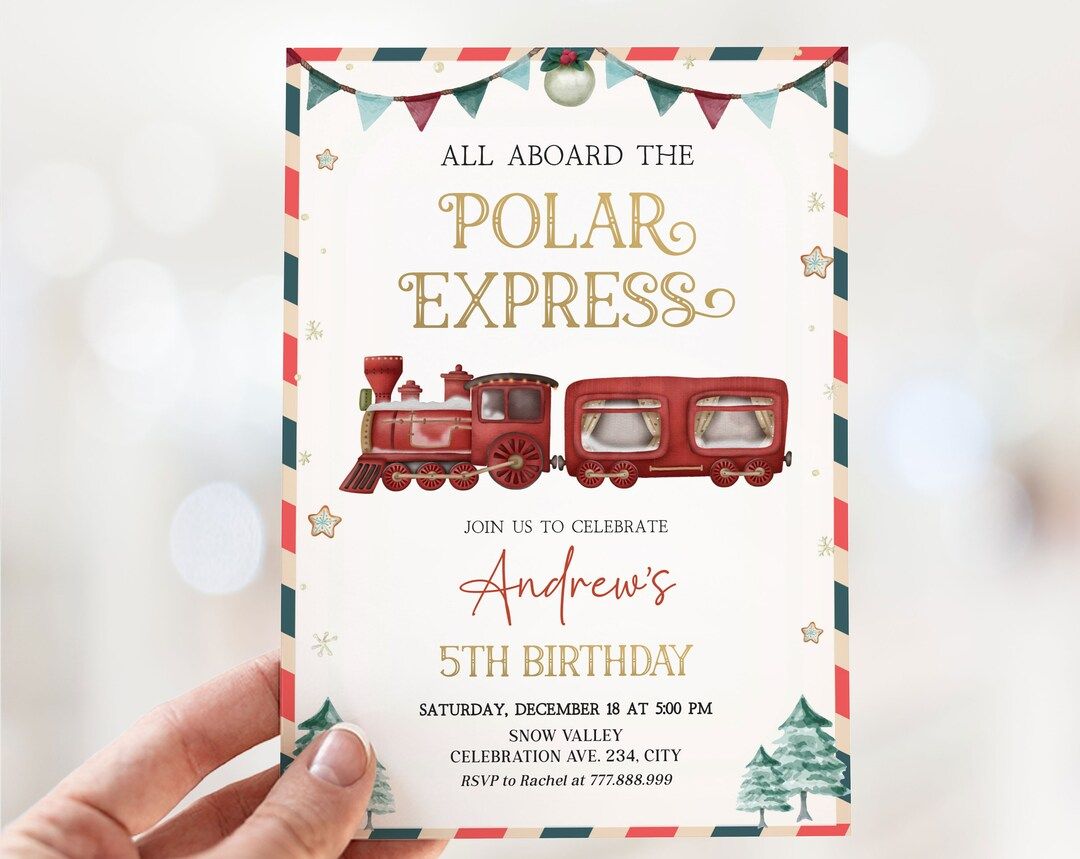 Polar Express Birthday Invitation Editable Christmas Birthday - Etsy | Etsy (US)