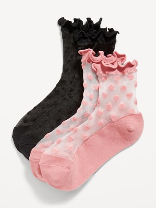 Ruffle-Cuff Mesh Quarter-Crew Socks 2-Pack for Girls | Old Navy (US)