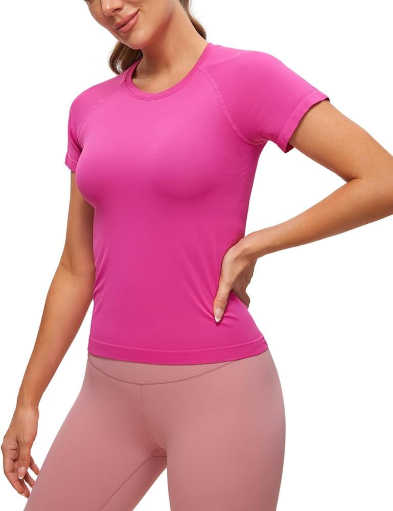 CRZ YOGA Women's Seamless Workout Tops Breathable Short Sleeve Gym Shirts Running Yoga Athletic T... | Amazon (US)