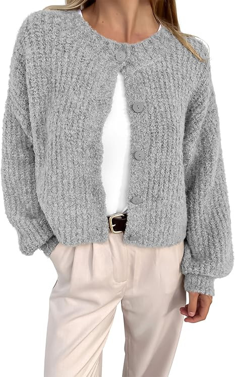 BTFBM Women's Chunky Knit Fall Cardigan 2024 Winter Long Sleeve Button Down Soft Loose Cropped Sw... | Amazon (US)