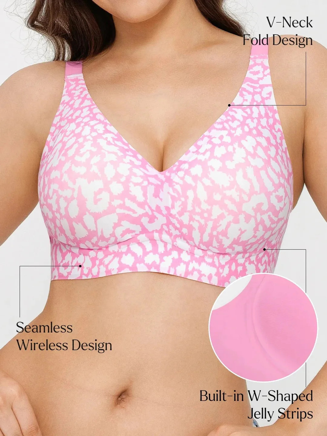 Seamless Wireless Jelly Leopard Contour Minimizer Support Bra | Popilush