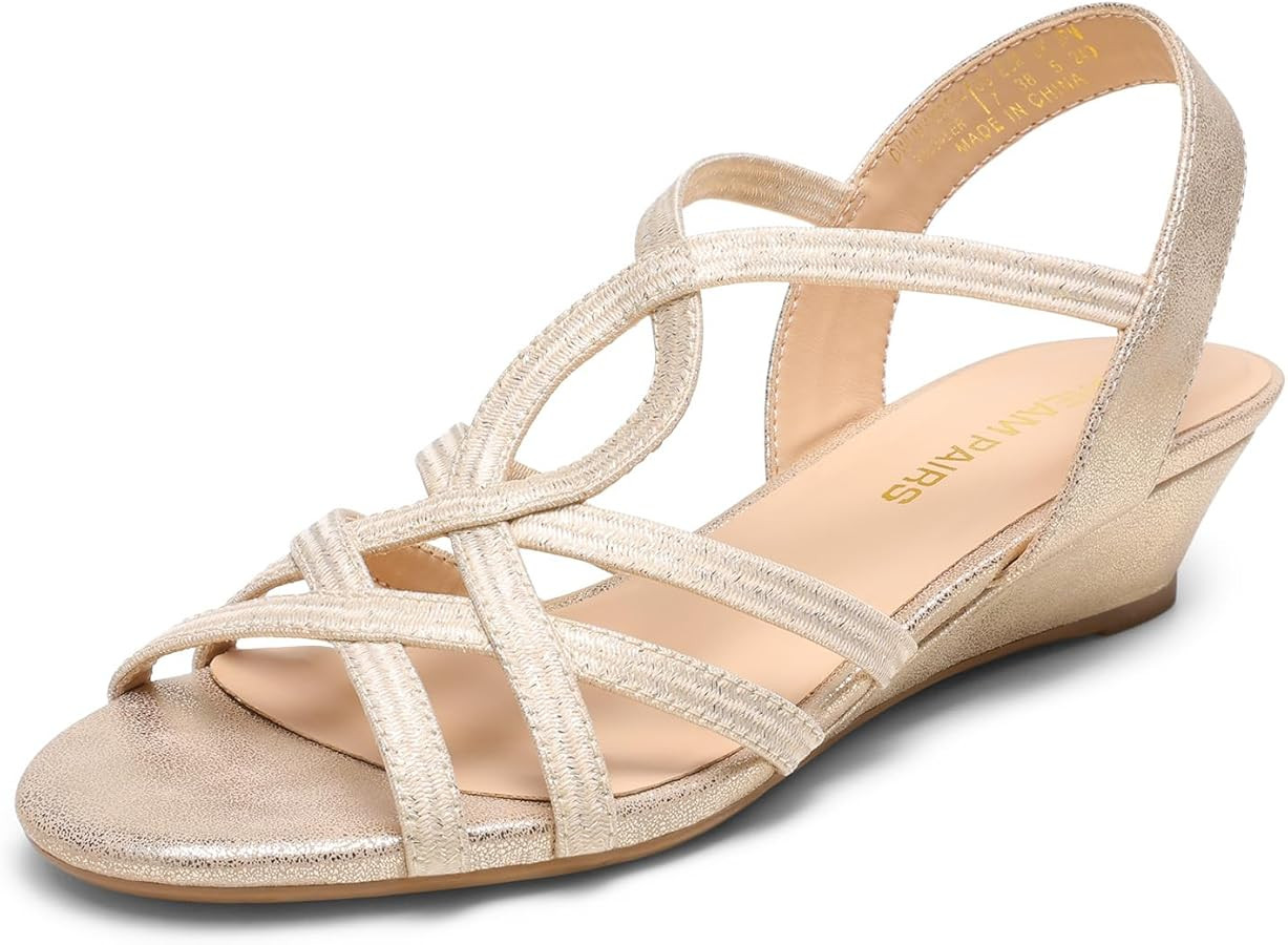 DREAM PAIRS Women's Strappy Wrapped Dressy Wedge Sandals Comfortable Low Heel Casual Summer Shoes | Amazon (US)