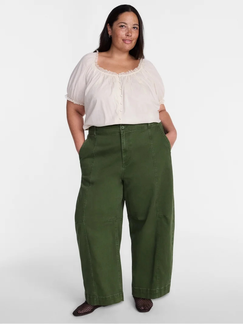 Terra & Sky Women's Plus High Waisted Barrel Pants, Sizes 0X - 5XTS HIGH WAISTED BARRTS HIGH WAIS... | Walmart (US)