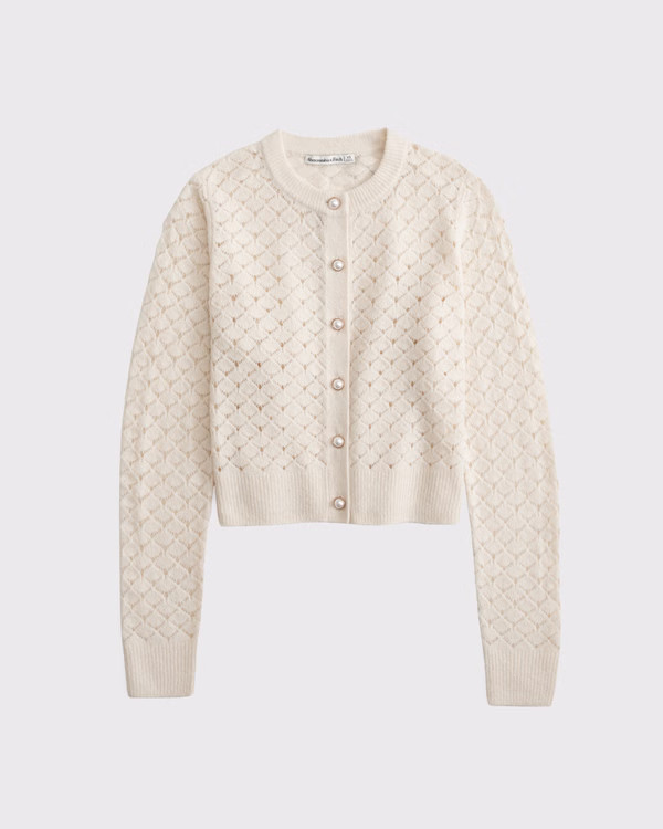 Shrunken Pointelle Crew Cardigan | Abercrombie & Fitch (US)