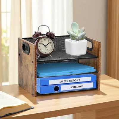 3-Tier Wooden Paper Tray Organizer for Desk | Wayfair North America