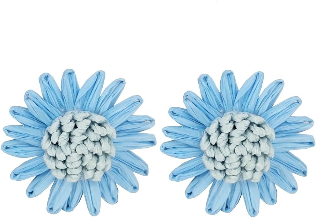 Flower Earrings for Women, Handmade Daisy Flower Earrings Boho Raffia Statement Earrings Summer J... | Amazon (US)