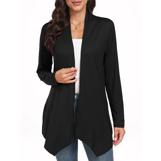 JWD Womens Casual Lightweight with Pocketes Long Sleeve Open Front Cardigan Black-L | Walmart (US)