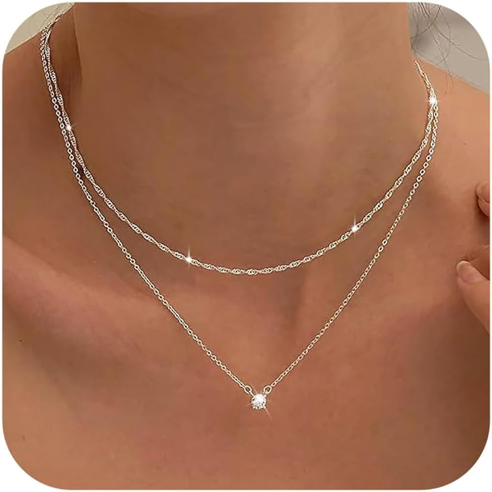 Tewiky Diamond Necklaces for Women, Dainty Gold Necklace 14k Gold Plated Long Lariat Necklace Sim... | Amazon (US)
