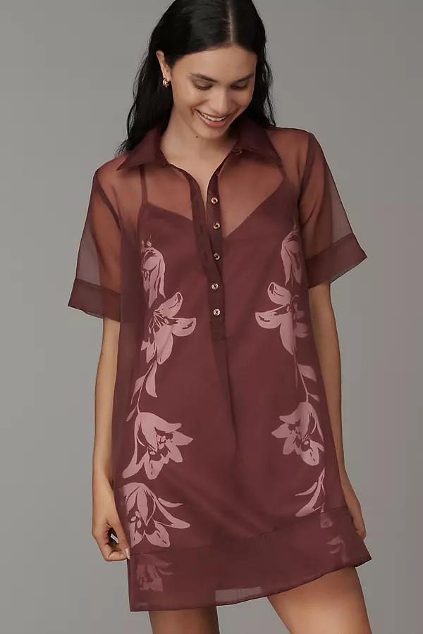 The Pollie Short-Sleeve Sheer Swing Tunic Mini Dress | Anthropologie (US)