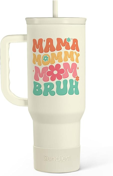 Mom Tumbler with Handle 40oz, Mama Mommy Mom Bruh Cup Stainless Steel Insulated Tumblers Coffee T... | Amazon (US)