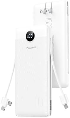 VEGER All in One Travel Portable Charger with Built-in AC Plug & Cables, 10000mAh Slim Power Bank... | Amazon (US)