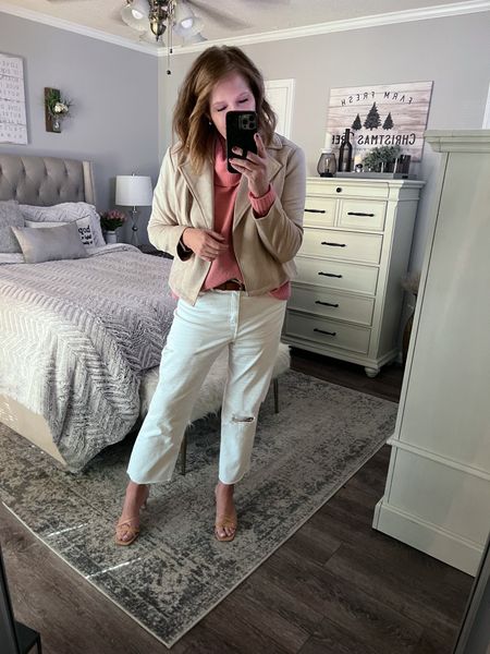 Added the faux suede Moto Jacket from Cato Fashions with the off the shoulder pink sweater and I’m loving the look! 

The Drop, heels, shoes, Amazon Fashion, amazon finds, white jeans, date night, Valentine’s Day, dinner outfit, weekend outfit, business casual, work wear outfit, fashion over 40

#LTKworkwear #LTKsalealert #LTKunder50