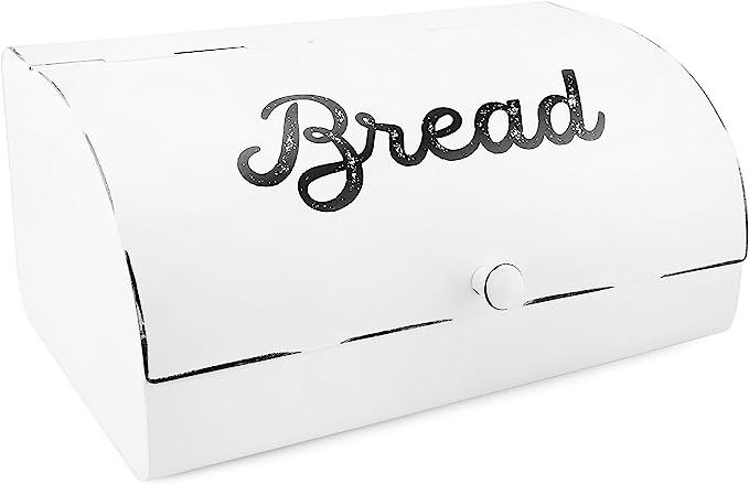 AuldHome White Bread Box; Farmhouse Vintage Enamelware Countertop Bread Bin | Amazon (US)