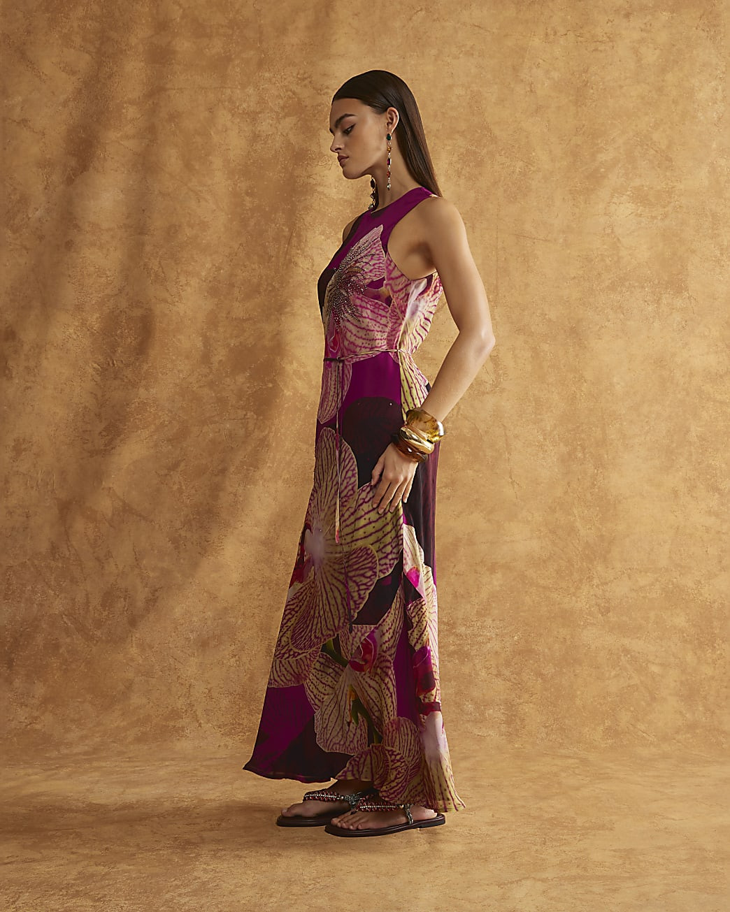 Red Embellished Floral Print Maxi Slip Dress | River Island UK & IE