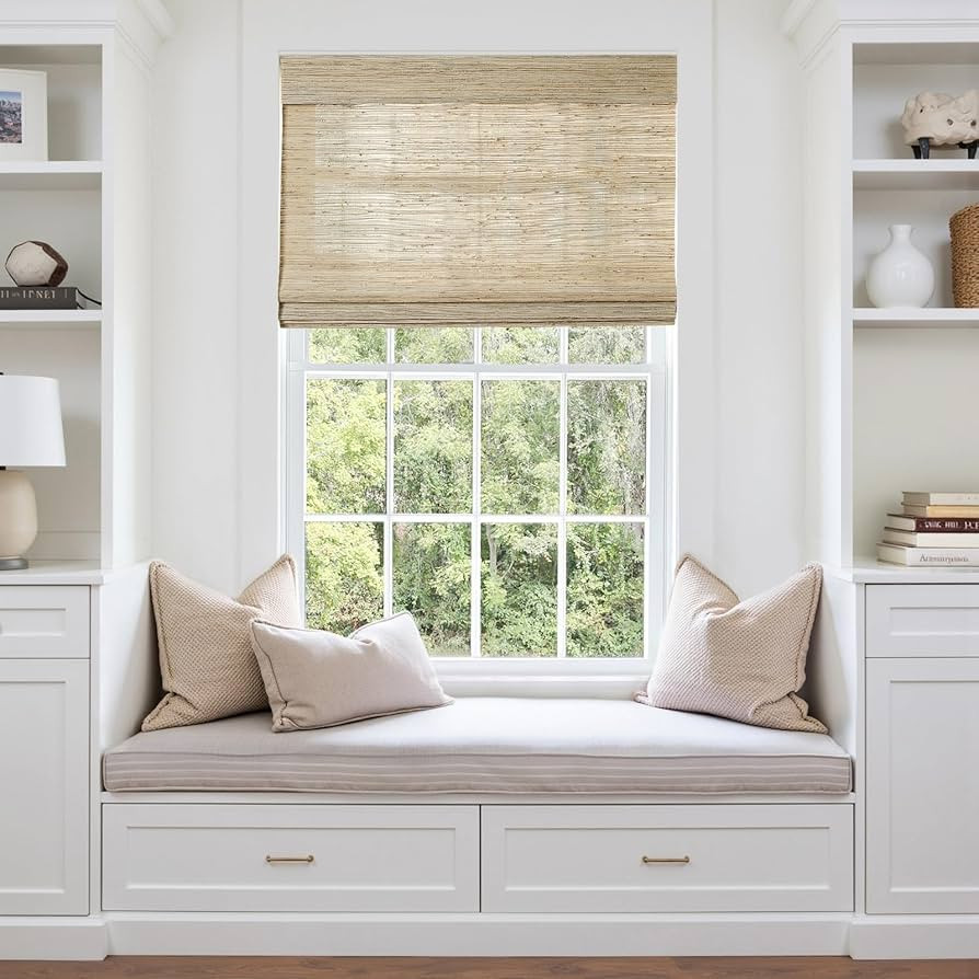 TWOPAGES Cordless Roman Shade, Light Filtering Woven Bamboo Blinds for Windows, Custom Natural 10... | Amazon (US)